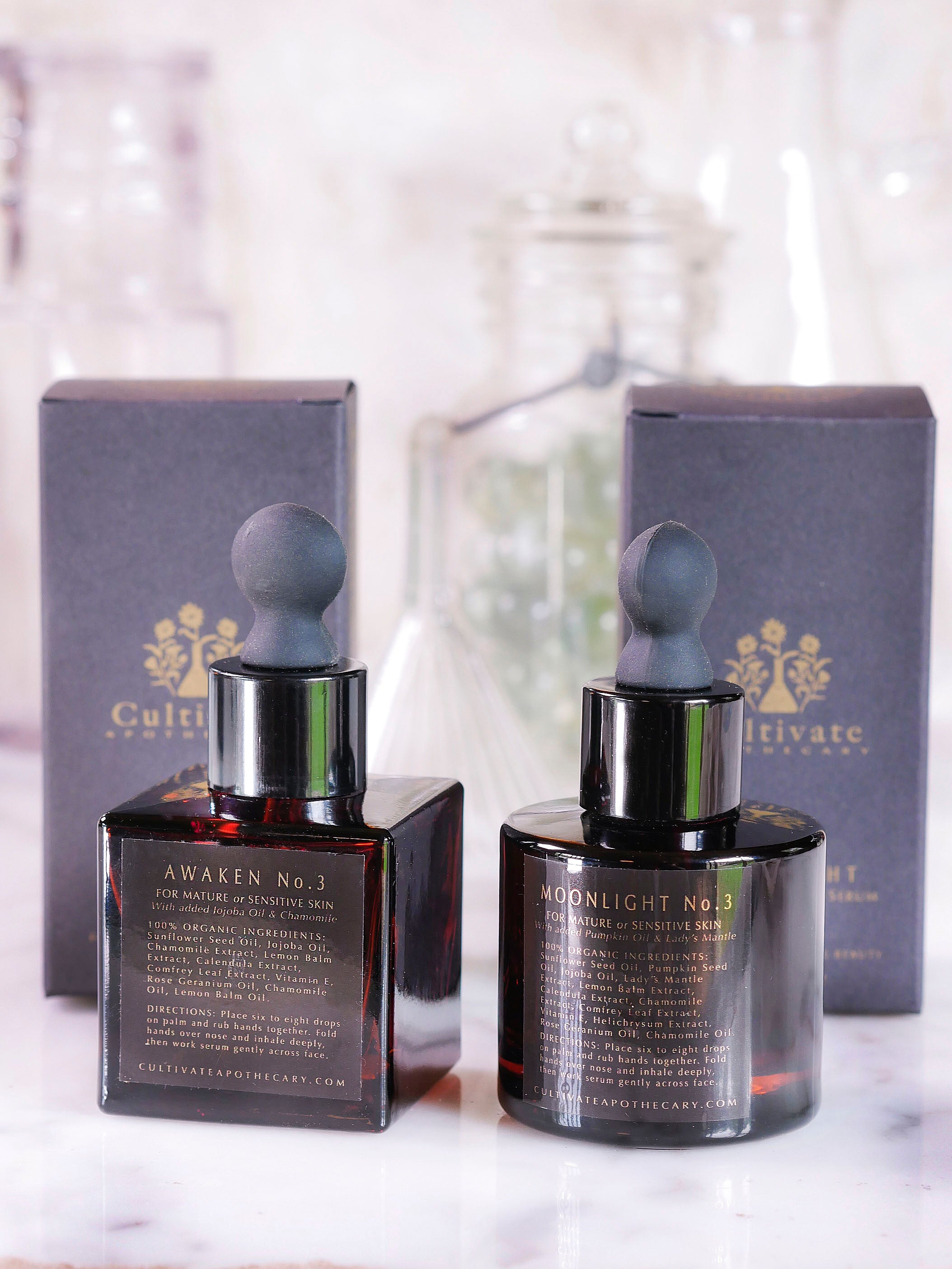 Set of the best face serums for sensitive skin with packaging.